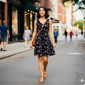 Vintage Black Midi Sundress with V-Neck and Sleeveless Design for Cockta…